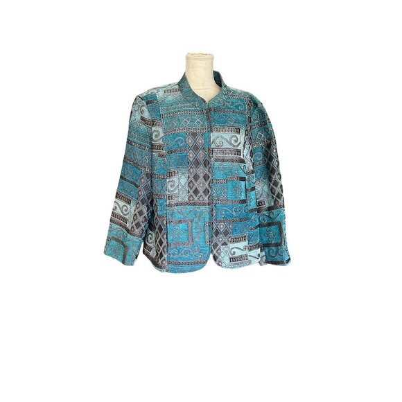 Dressbarn Blue & Black Textured Jacket Size 3XL Tribal Print Blazer - Picture 1 of 10